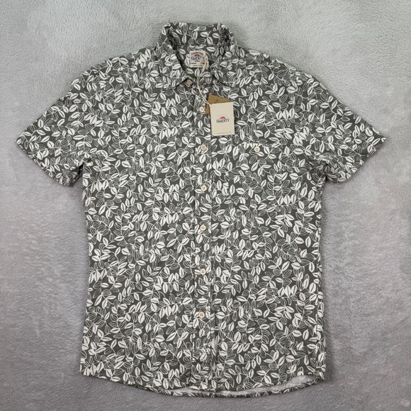 NEW Faherty Knit Seasons Shirt Mens Medium Sage Avellanas Print Organic Cotton - Picture 1 of 7